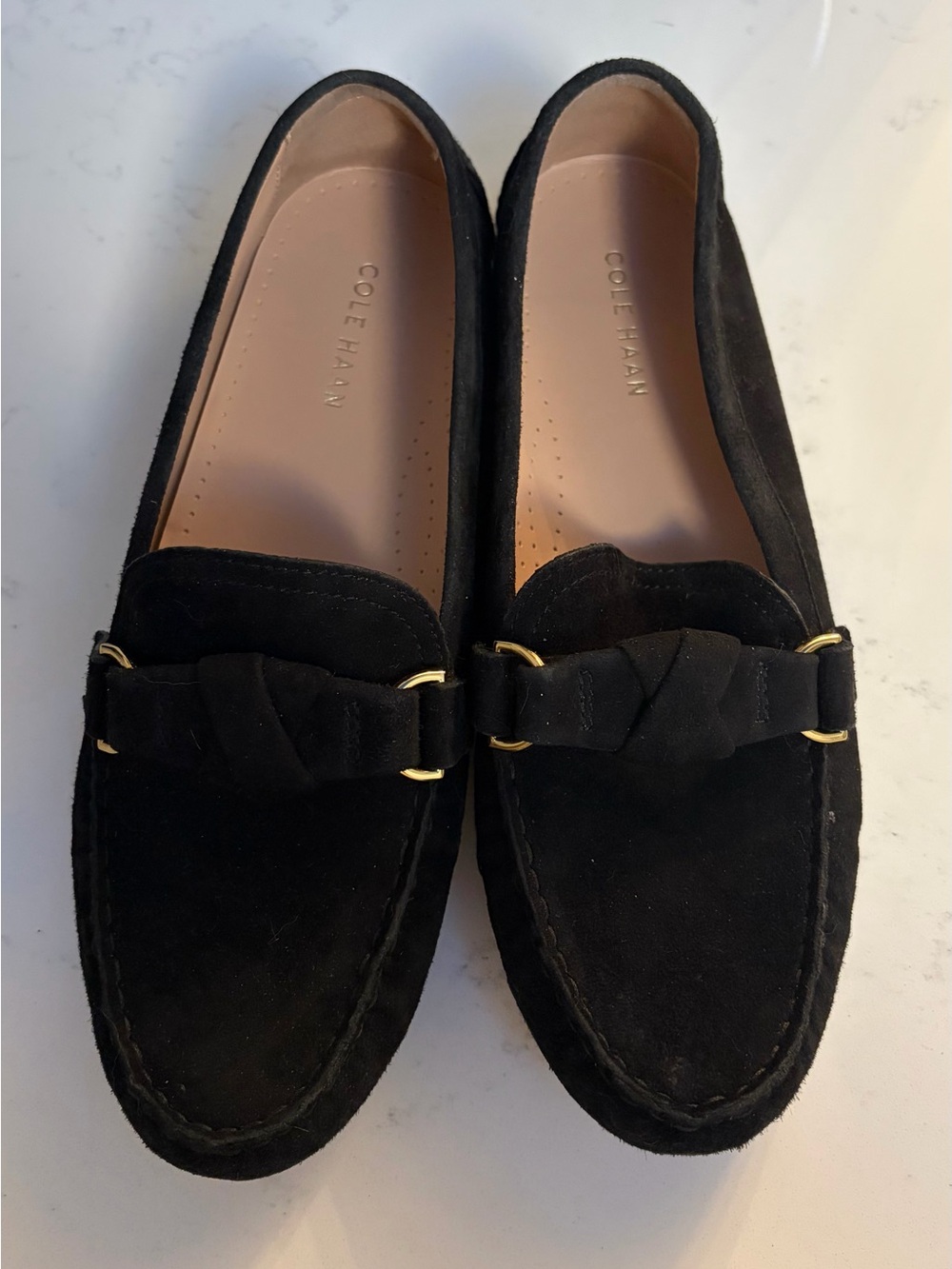 Cole Haan Emmie Knot Driver Loafers - Black Suede - New in Box
